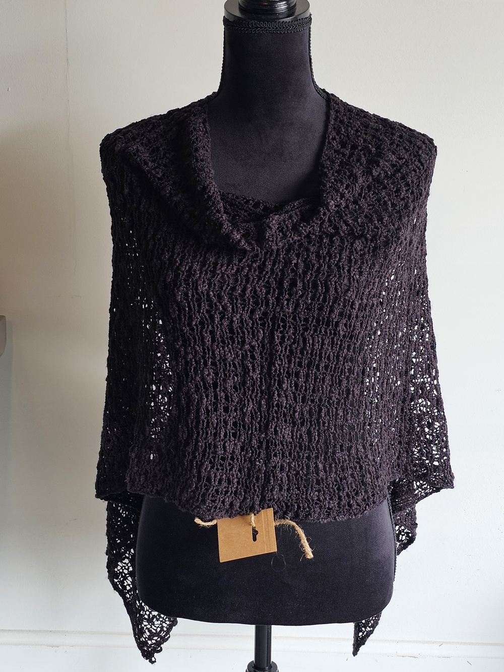 Women's Black Open-Knit Sweater Poncho